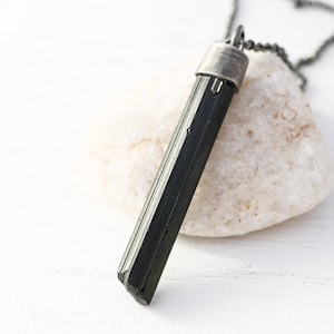 natural tourmaline pendant, black tourmaline crystal pendant, dark green crystal necklace, raw crystal pendant, unique birthstone gift