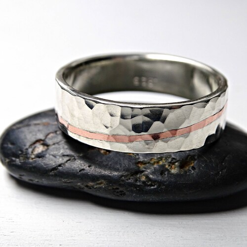 Silver and Copper Viking Wedding Ring Mens Wedding Band Etsy
