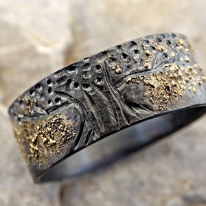 anillo único del árbol de la vida plata negra oro de 14k, anillo vikingo anillo Yggdrasil, anillo de bodas celta para hombres anillo de bodas oro fundido y plata imagen 10