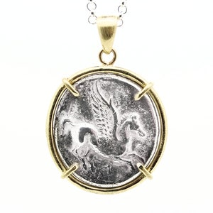 gold Pegasus coin pendant - choose your coin, ancient silver coin, real Greek silver coin necklace, Athena coin pendant winged horse pendant