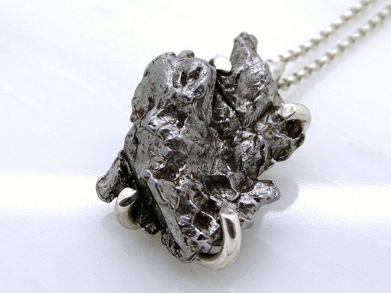 Real Meteorite Pendant Silver Mens Necklace Meteorite Cool Etsy