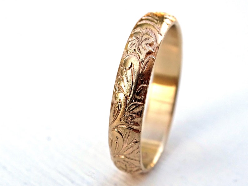 Pagan Wedding Band Women Medieval Wedding Ring Gold Flower Etsy