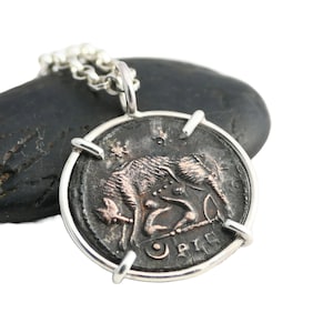 real ancient Roman she-wolf coin sterling silver necklace, Capitoline she-wolf Urbs Roma coin, ancient bronze coin jewelry