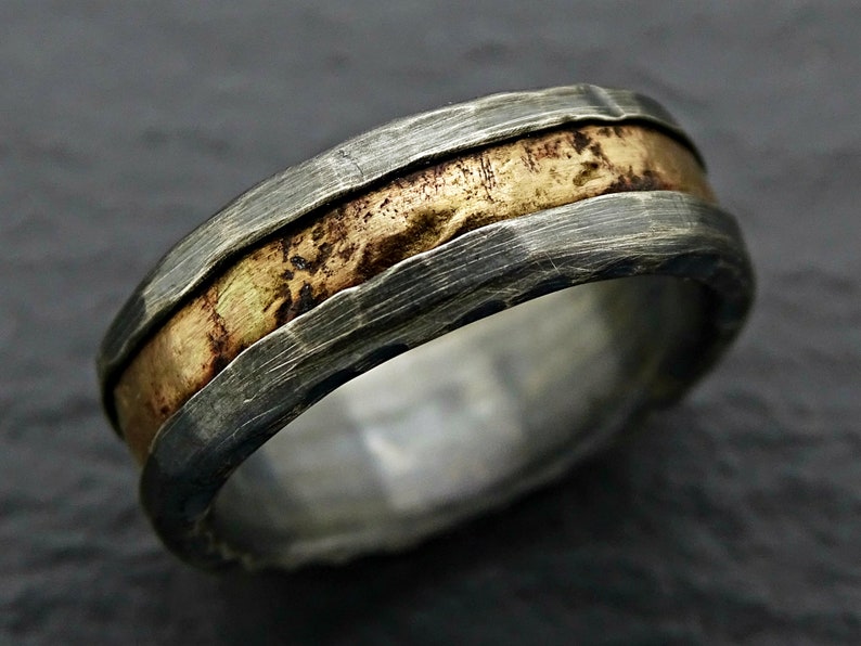 Viking Wedding Ring Gold Mens Wedding Band Black Cool Mens Etsy