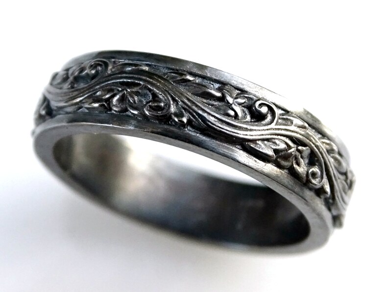 floral promise ring flower eternity ring gift for her floral engagement ring black flower ring pagan wedding ring black silver ring