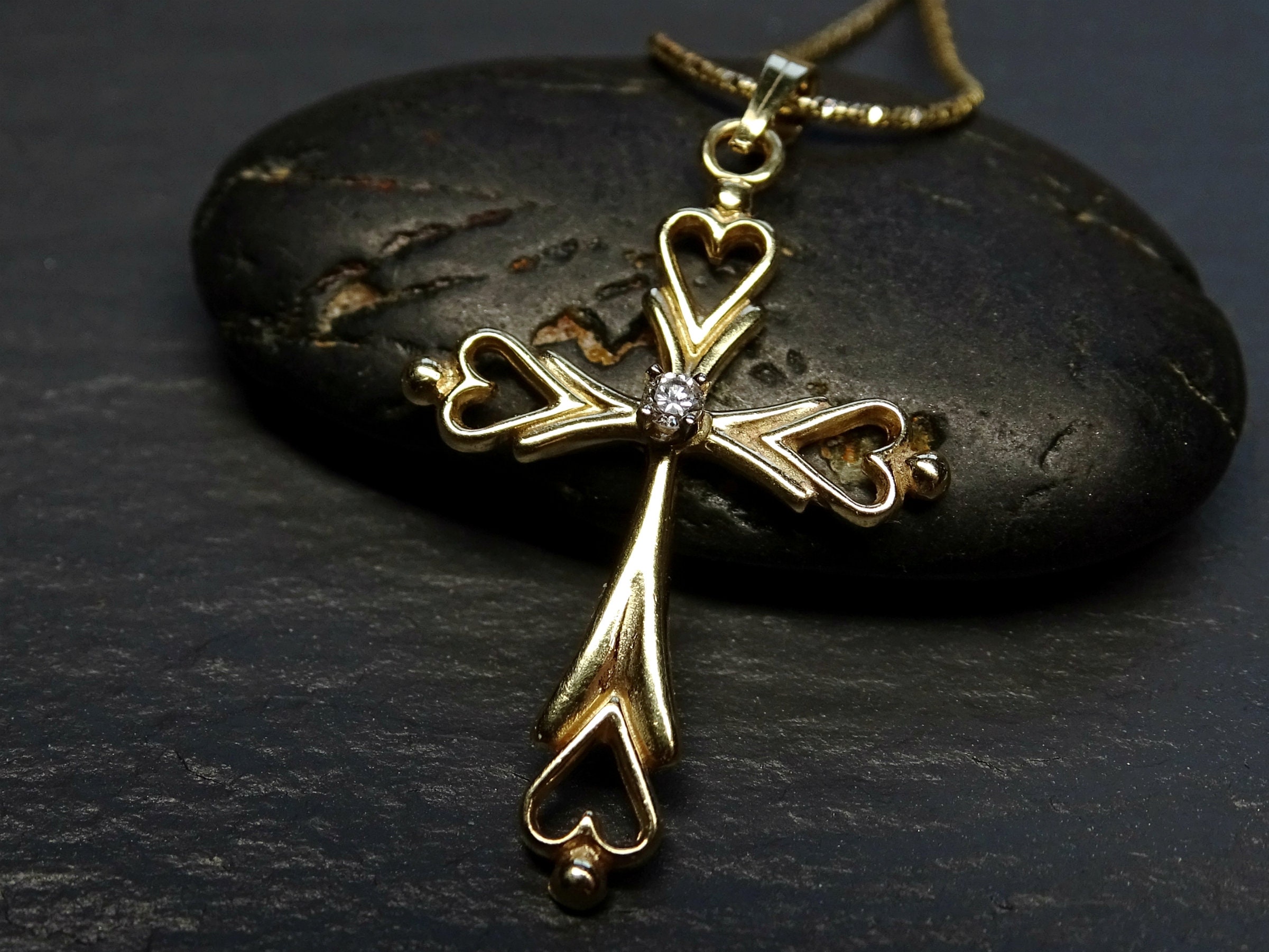 Gold diamond cross pendant dainty gold cross necklace womens Etsy