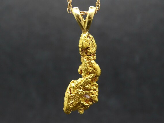 Alaska Gold Nugget Pendant: Raw 22k-24k Natural Gold Necklace, 14k