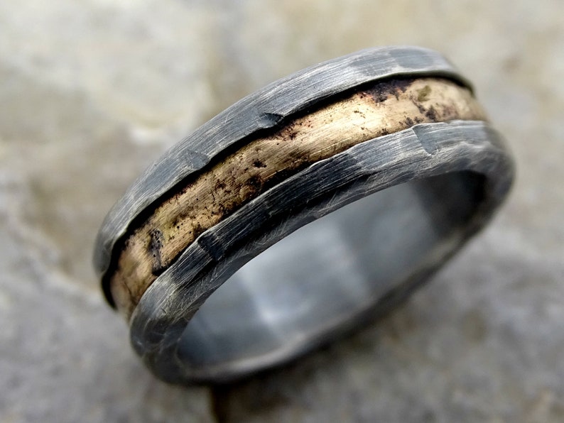 Viking wedding ring gold mens wedding band black cool mens