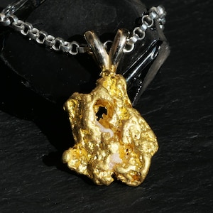 big gold nugget pendant, natural gold nugget necklace, real gold nugget pendant, Yukon gold nugget necklace, gold mining pendant mens gift