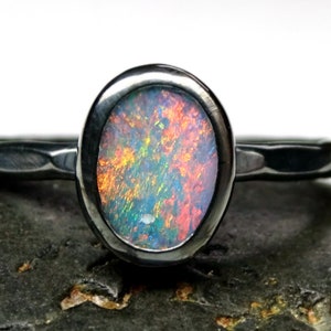 Black Opal Engagement Ring: Oxidized Sterling Silver, October Birthstone