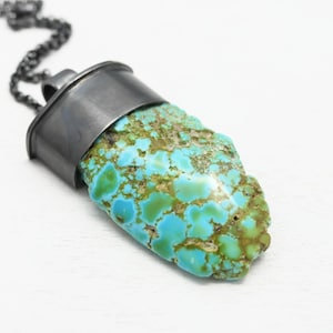 big turquoise pendant silver, rough Arizona turquoise mountain necklace, large turquoise nugget pendant, mens necklace unique gift for him