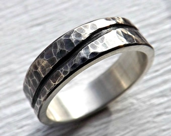 anillo de onda rústica plata, alianza de boda para hombres, anillo de plata onda orgánica, anillo de plata martillado, anillo de hombre fresco anillo de compromiso de plata rústica hombres