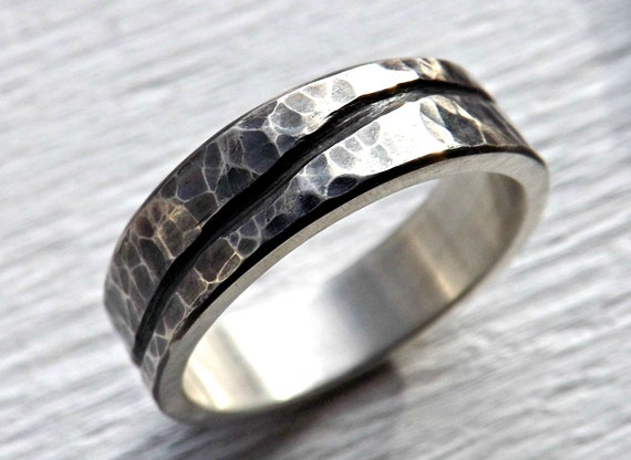 unique wedding ring carved band Sterling silver wave ring