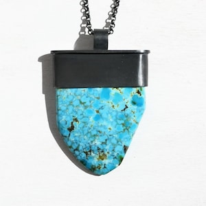 large turquoise pendant silver, blue Arizona turquoise necklace, big turquoise nugget pendant, mens necklace unique gift for him
