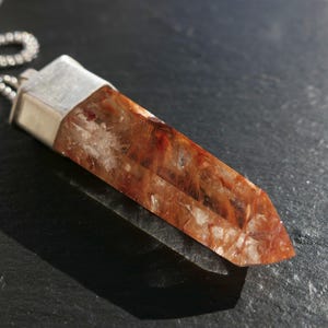 big Fire Amphibole quartz pendant, angel phantom quartz crystal pendant, uncut inclusion quartz crystal necklace, unique gift for men