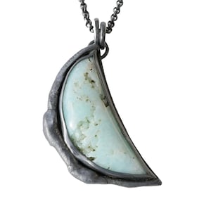 Gem Silica Half Moon Pendant: Sterling Silver Chrysocolla Necklace