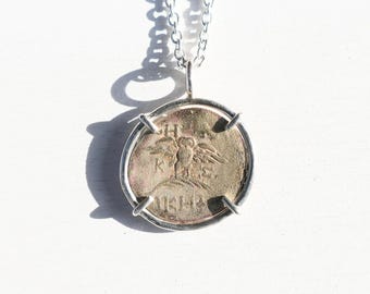 Ancient Greek Owl Coin Pendant: Sterling Silver Athena Necklace