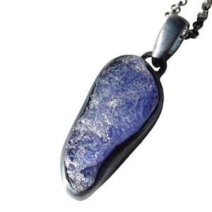 raw tanzanite pendant silver, tanzanite crystal necklace for her, crystal pendant gift for women, unique gift for him, birthstone jewelry