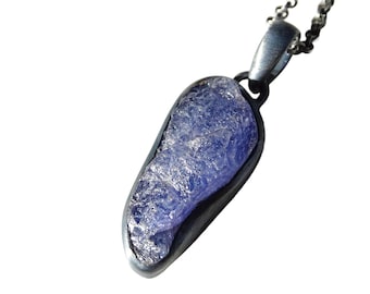 Raw Tanzanite Pendant: Black Sterling Silver Crystal Necklace