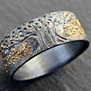 anillo único del árbol de la vida plata negra oro de 14k, anillo vikingo anillo Yggdrasil, anillo de bodas celta para hombres anillo de bodas oro fundido y plata imagen 7