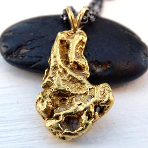 Grosser Gold Nugget Anhanger Herren Gold Nugget Halskette Etsy