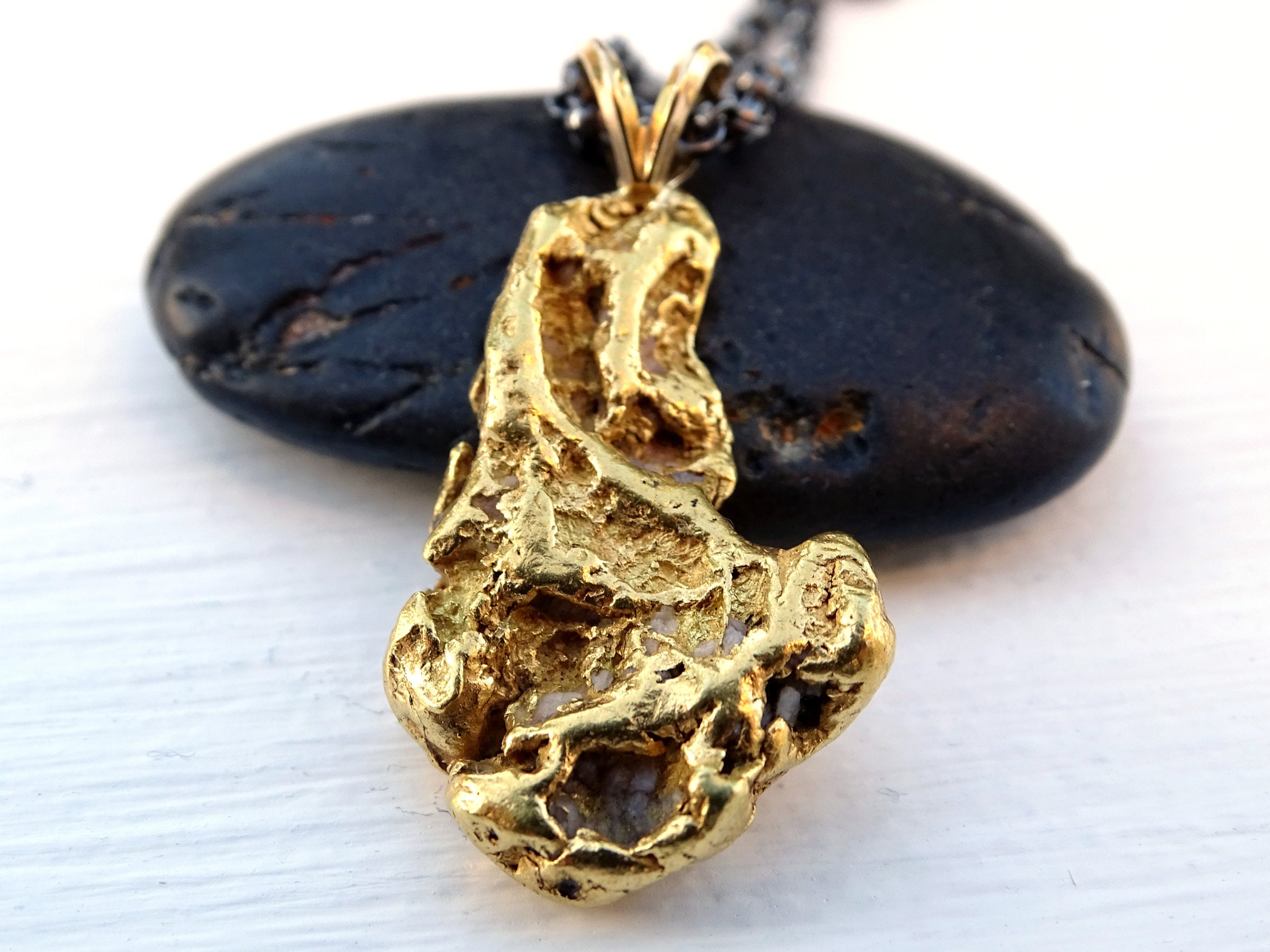 Mens Gold Nugget Pendant Chunky Gold Nugget Necklace Real Etsy Australia