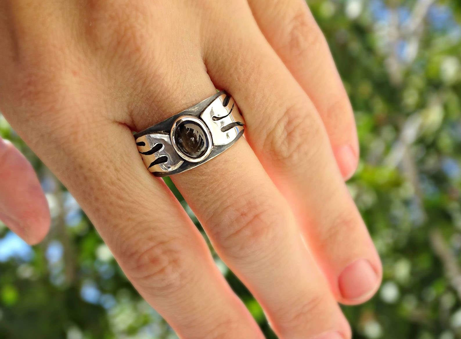 Celtic Wedding Ring Black Star Sapphire Ring Unique Mens Etsy