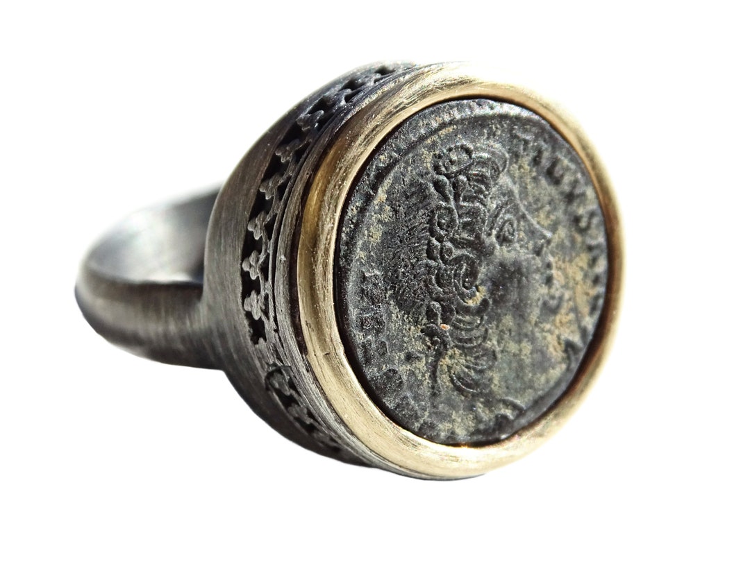 Ancient Roman Coin Ring: 14k Gold & Sterling Silver Emperor Ring - Etsy