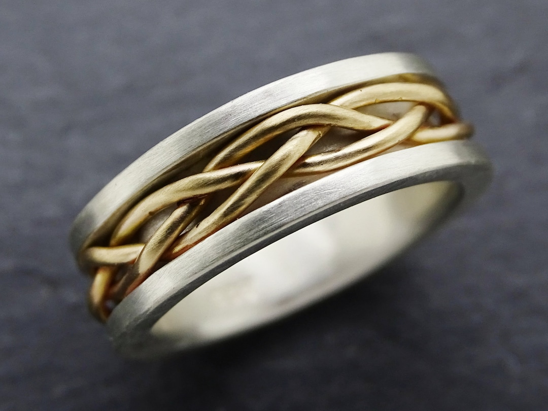 Braided Gold Inlay Sterling Silver Ring - Celtic Wedding Band - Etsy