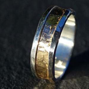 unique viking wedding band, mens wedding ring gold, cool mens ring, mens engagement ring, molten gold silver ring for men personalized ring