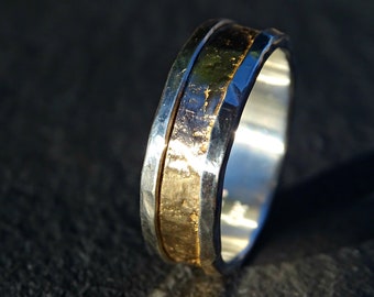 unique viking wedding band, mens wedding ring gold, cool mens ring, mens engagement ring, molten gold silver ring for men personalized ring