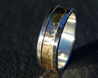 unique viking wedding band, mens wedding ring gold, cool mens ring, mens engagement ring, molten gold silver ring for men personalized ring