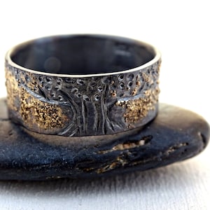 anillo único del árbol de la vida plata negra oro de 14k, anillo vikingo anillo Yggdrasil, anillo de bodas celta para hombres anillo de bodas oro fundido y plata imagen 5