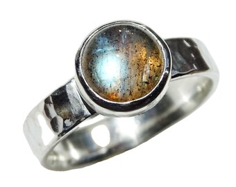 blue labradorite ring silver, alternative engagement ring unique, blue gemstone ring hammered, silver promise ring labradorite gift for her