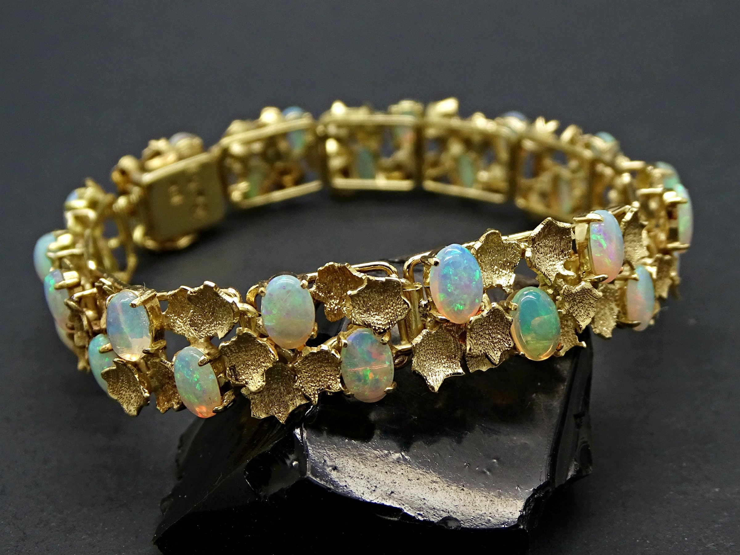 unique gold opal bracelet floral opal bracelet gold Australian opal bracelet artisan Australian opal jewelry anniversary gift for wife