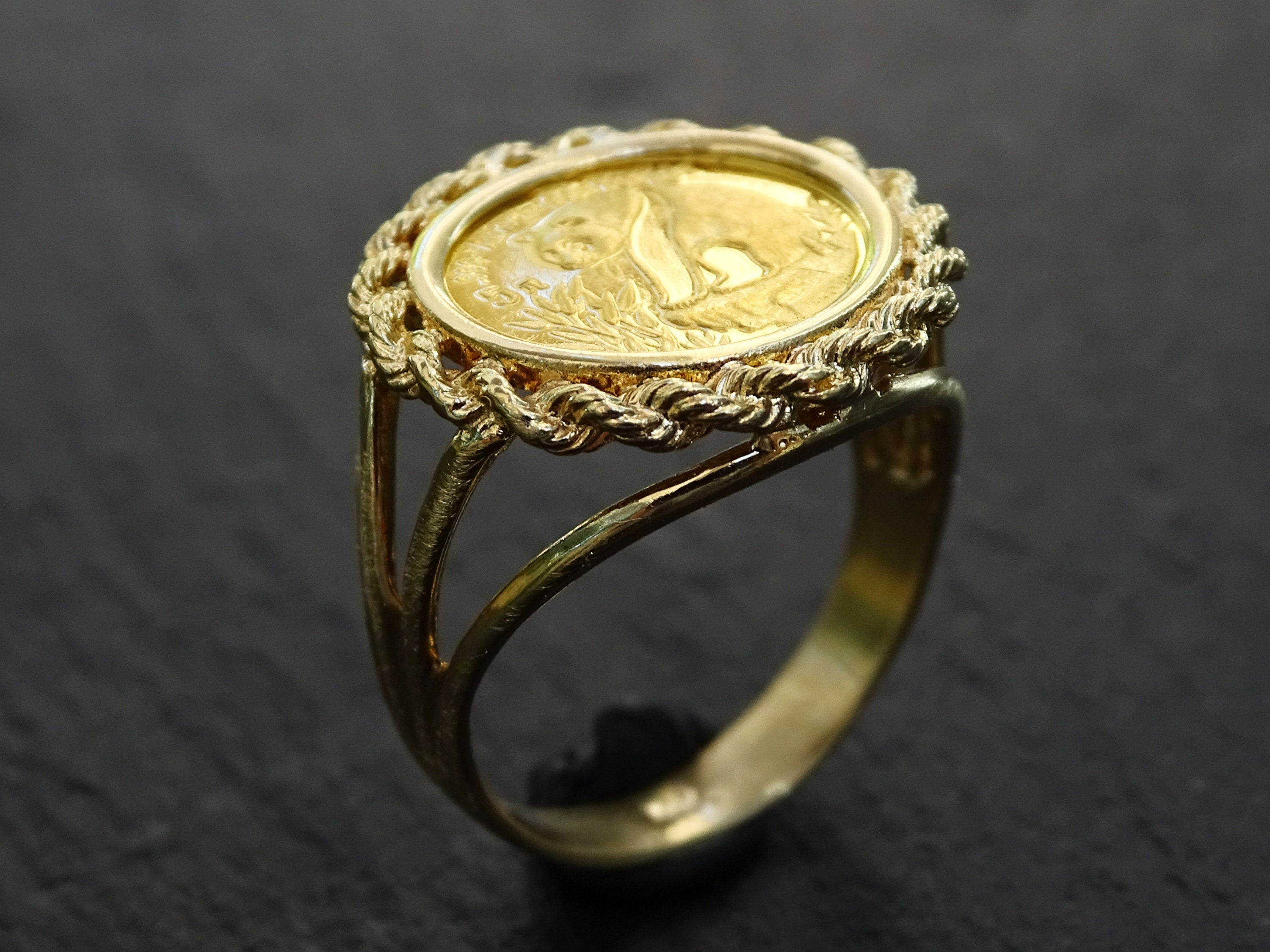 Real Gold Panda Coin Ring Dainty Gold Coin Ring 5 Yuan 1993 Gold Coin Anniversary Gift Unique Gift for Her China Gold Coin Jewelry