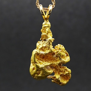 big gold nugget pendant, chunky gold nugget necklace, real gold nugget pendant, Alaska gold nugget necklace, gold rush pendant gift for him