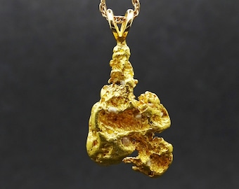 big gold nugget pendant, chunky gold nugget necklace, real gold nugget pendant, Alaska gold nugget necklace, gold rush pendant gift for him