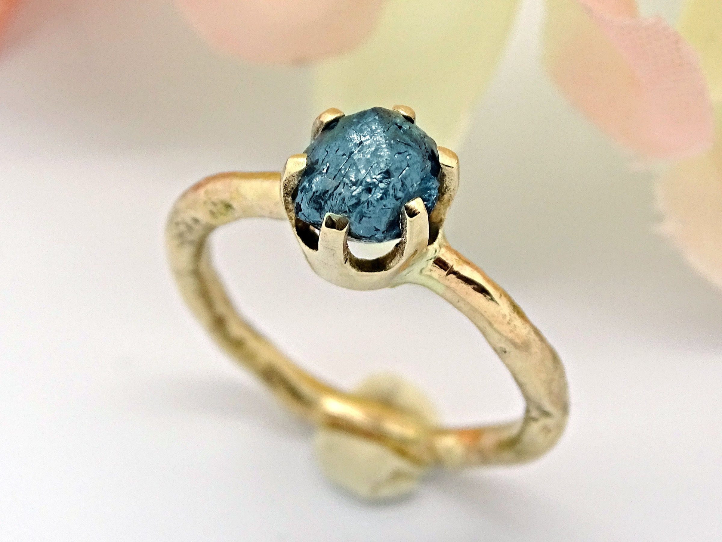 Raw Diamond Engagement Ring Set Blue Diamond Ring Gold Etsy New
