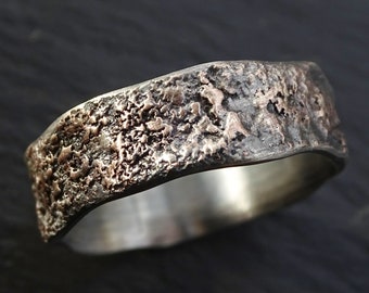 men's celtic wedding band, molten silver ring with copper, men's viking wedding ring, meteorite ring silver copper, anniversary gift for him