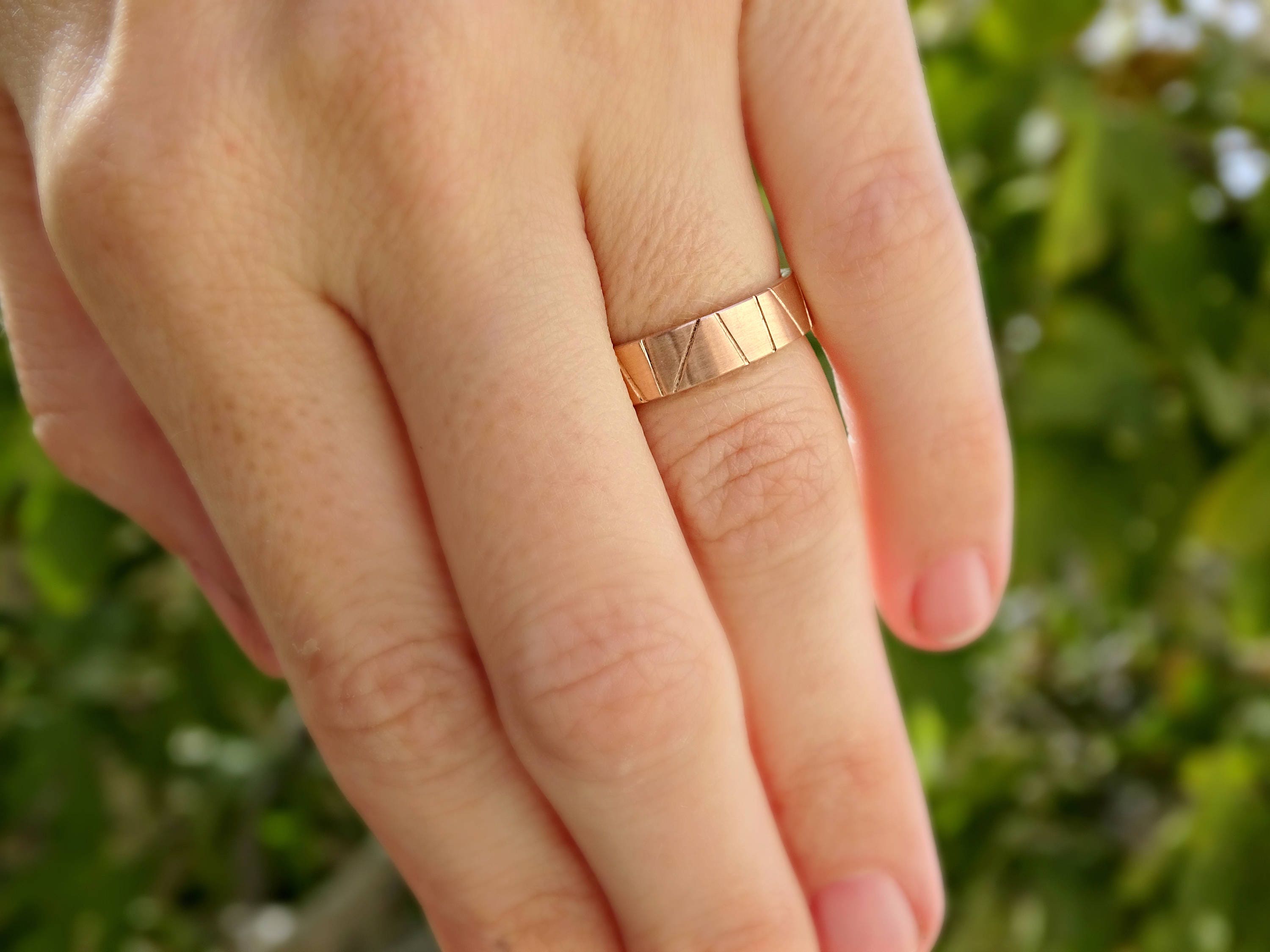 Viking Wedding Ring Gold Mens Wedding Band Two Tone Rose Etsy