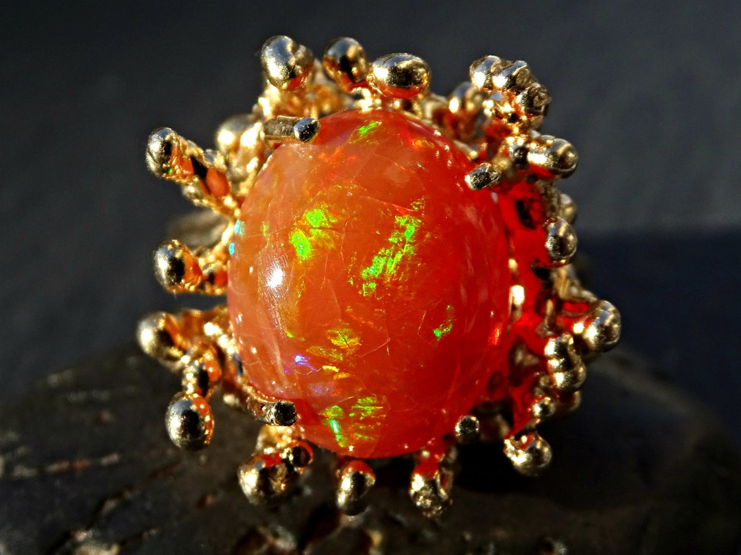 Fire Opal Ring Gold Fire Opal Engagement Ring Gold Opal Etsy