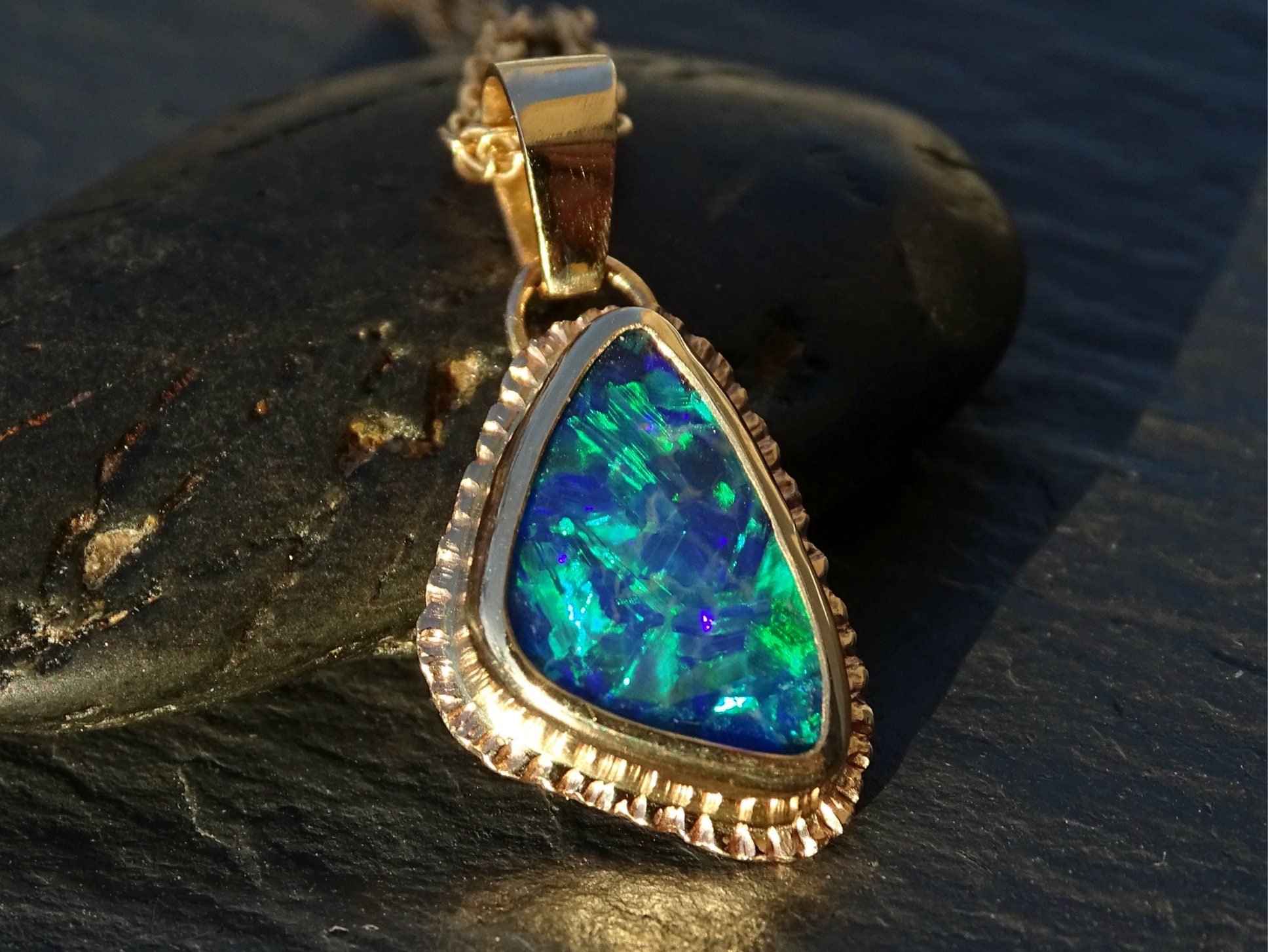 Dainty opal necklace solid 14k gold black opal pendant gold | Etsy