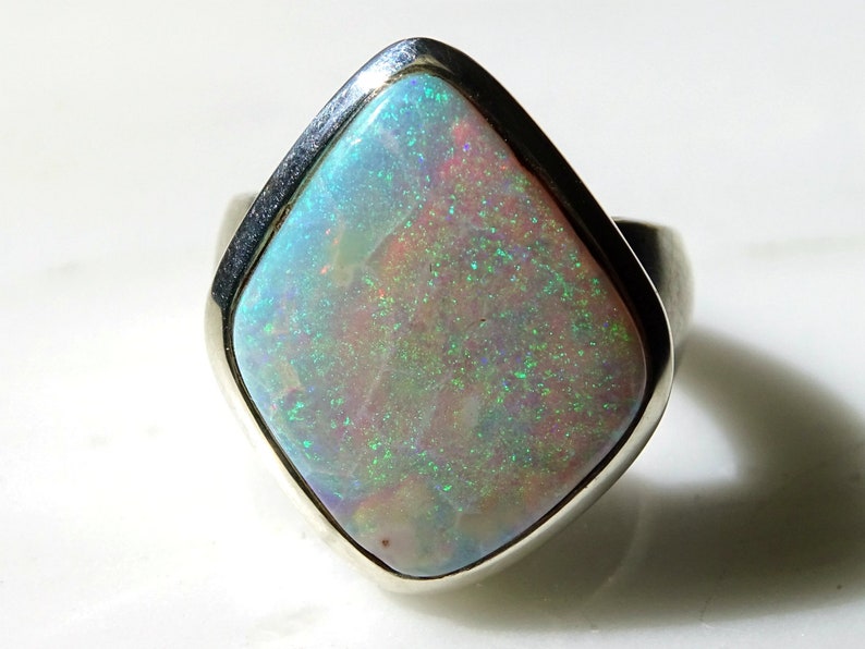 Big Opal Ring Silver Big Mens Opal Ring Australian White Etsy