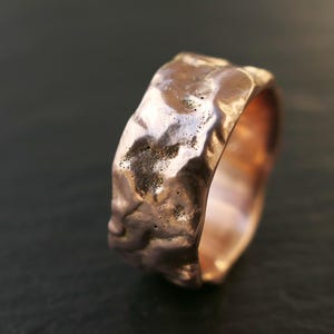 reticulated rose gold ring, 14k gold wedding band molten gold ring, cool unisex wedding band gold, organic wedding ring