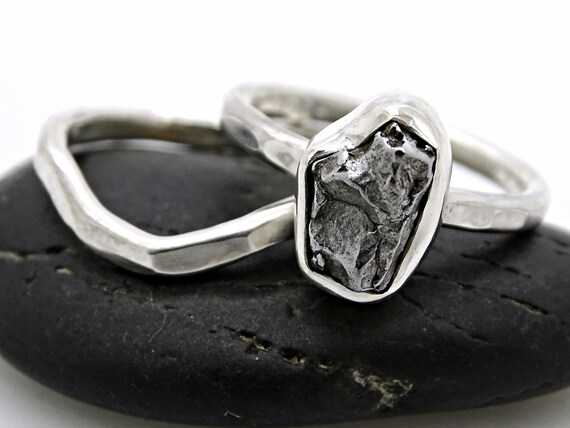 Silver Meteorite Ring, Meteorite Engagement Ring, Silver