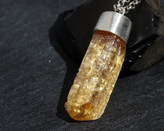 Large Imperial Topaz Pendant: Sterling Silver Crystal Necklace