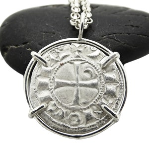 authentic Knights Templar coin pendant silver, real Crusader coin necklace, medieval Bohemond III coin pendant, unique gift for men