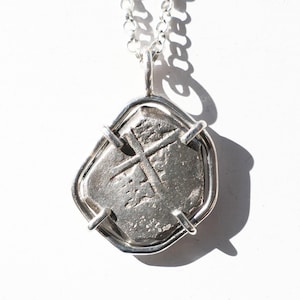 authentic Spanish colonial treasure coin silver, 2 Reales cob coin silver pendant, silver Pirate coin necklace, unique gift for men or women