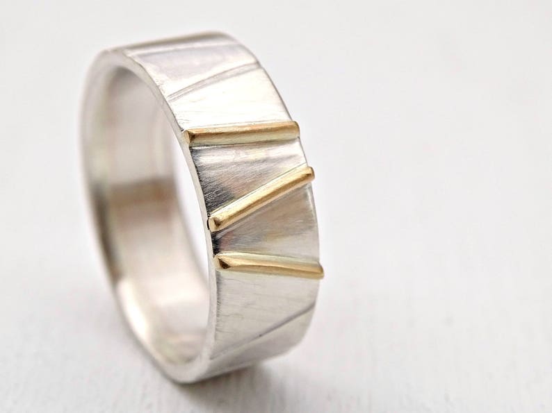 Silver gold wedding ring viking mens wedding band two tone | Etsy